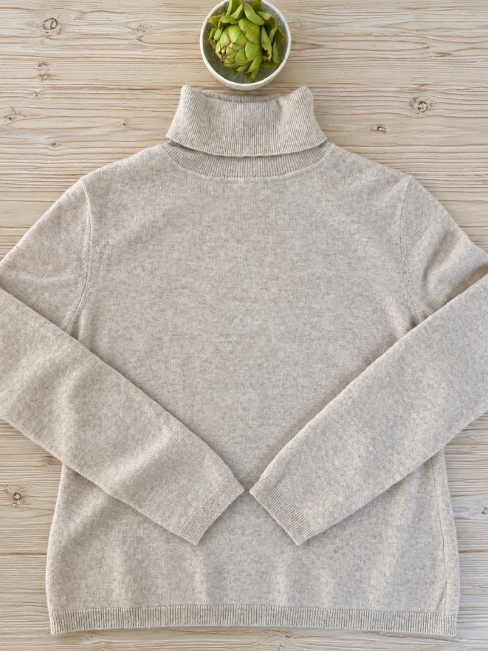 Garnet Hill 100% Cashmere Tan Turtleneck Sweater – XL